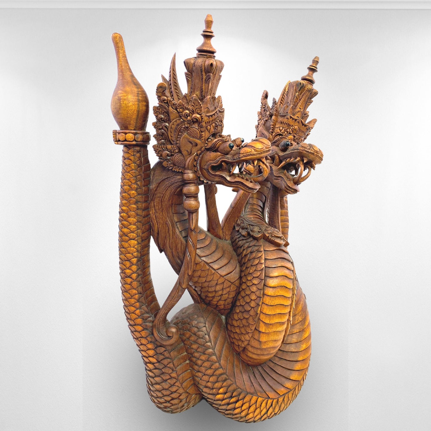 Twin Dragon Cosmic Naga Basuki Antaboga Statue Hand Carved Suar Wood Carving Sculpture Balinese handcrafted Folk Art - Acadia World Traders