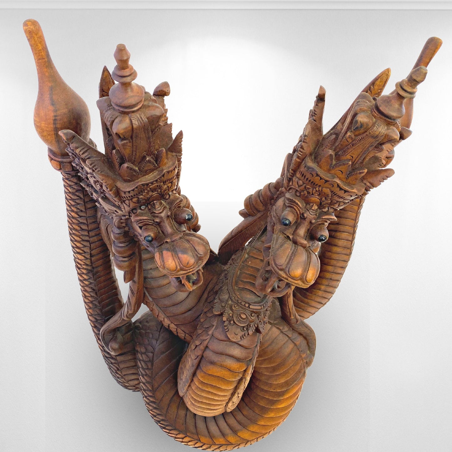 Twin Dragon Cosmic Naga Basuki Antaboga Statue Hand Carved Suar Wood Carving Sculpture Balinese handcrafted Folk Art - Acadia World Traders