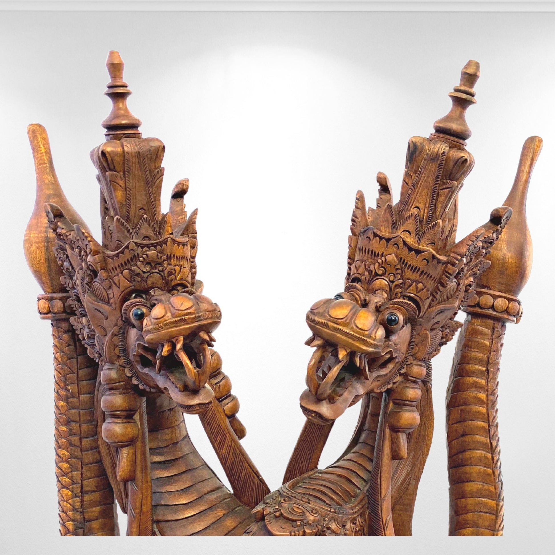 Twin Dragon Cosmic Naga Basuki Antaboga Statue Hand Carved Suar Wood Carving Sculpture Balinese handcrafted Folk Art - Acadia World Traders