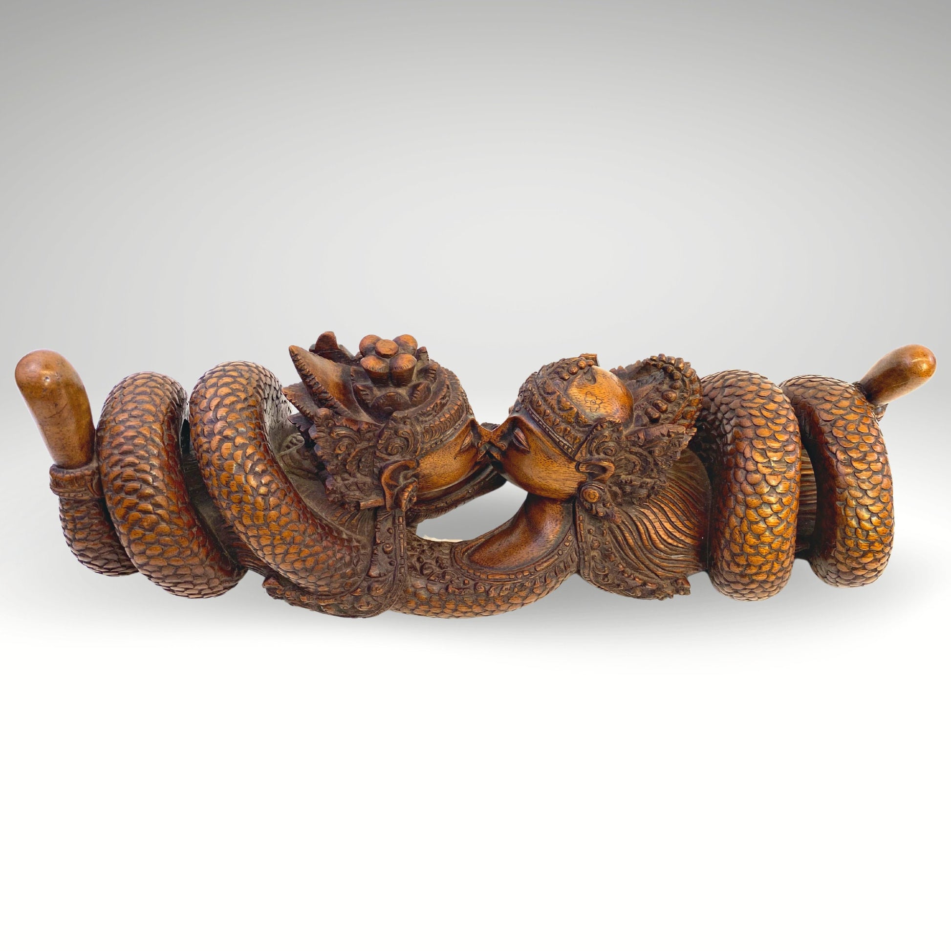 Balinese Wood Carved Sculpture Naga Nagini Snake Serpent Children of Kadru Divine Being Balinese Folk Art Hindu Folklore Hand Carved Statue - Acadia World Traders