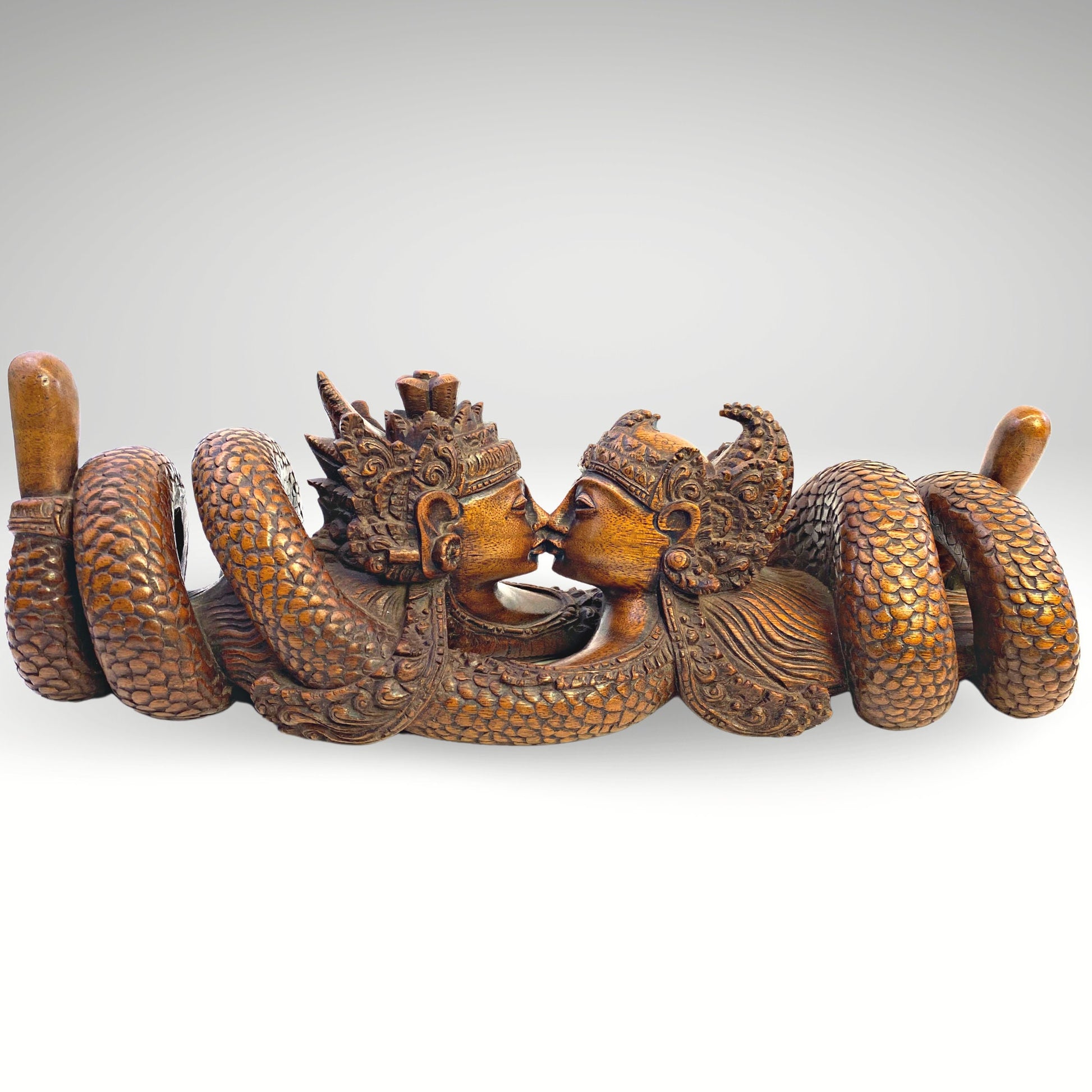 Balinese Wood Carved Sculpture Naga Nagini Snake Serpent Children of Kadru Divine Being Balinese Folk Art Hindu Folklore Hand Carved Statue - Acadia World Traders