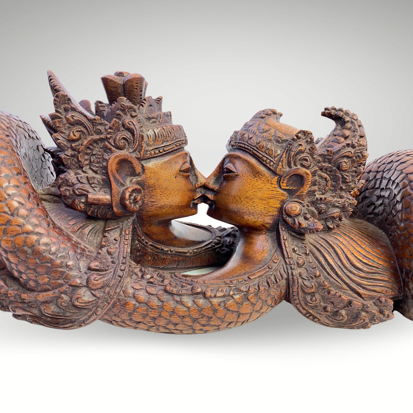 Balinese Wood Carved Sculpture Naga Nagini Snake Serpent Children of Kadru Divine Being Balinese Folk Art Hindu Folklore Hand Carved Statue - Acadia World Traders