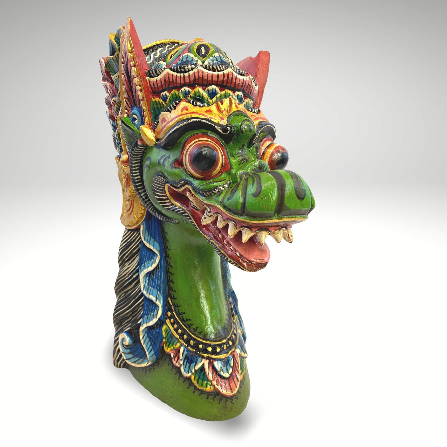 Cosmic Dragon Balinese Mask Head Naga Busuki Bust Statue Hand Painted Polychrome Sculpture  art hand carved wood Bali Folk Art