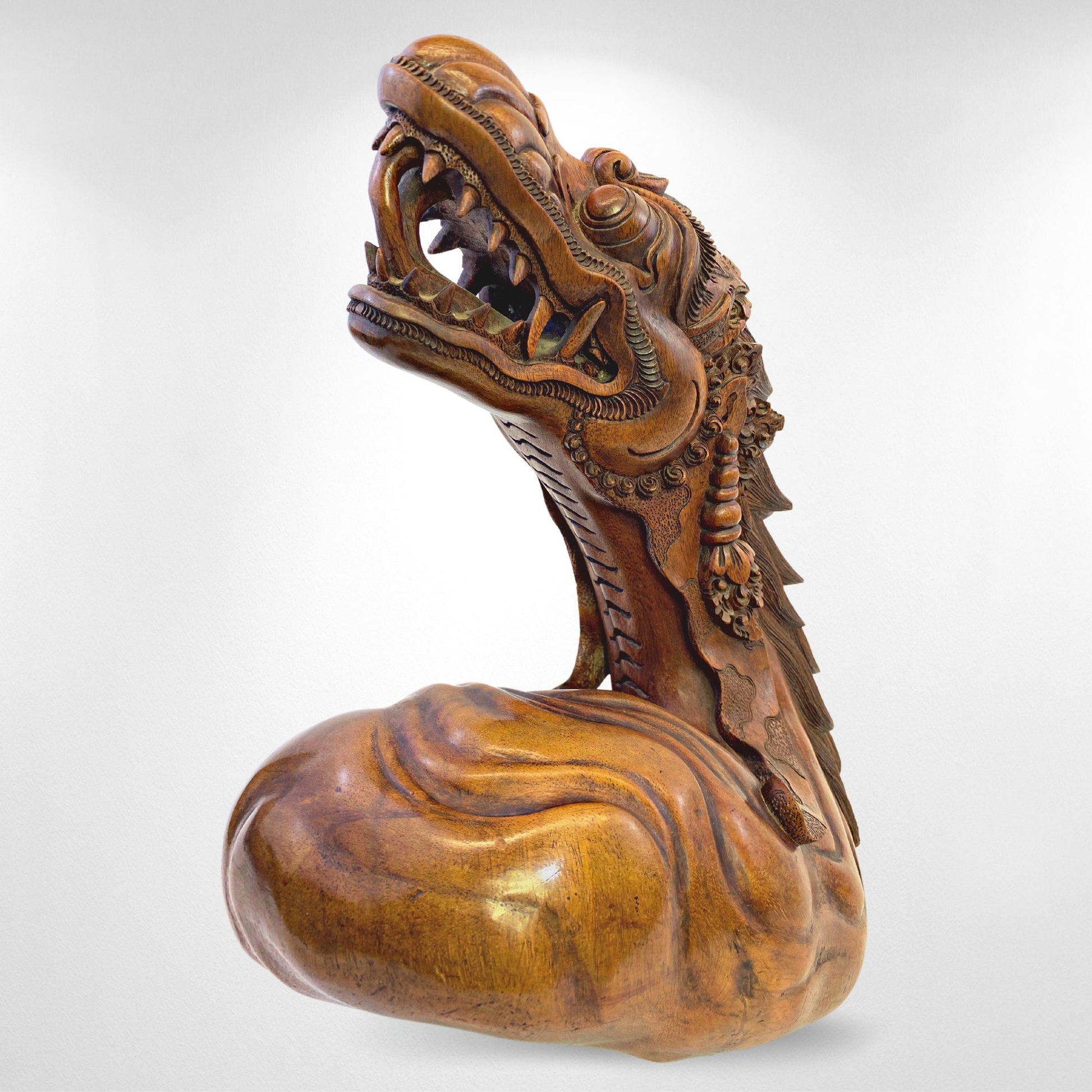 Vintage Dragon Cosmic Naga Basuki Antaboga Statue Hand Carved Suar Wood Carving Sculpture Balinese handcrafted Folk Art OOAK - Acadia World Traders