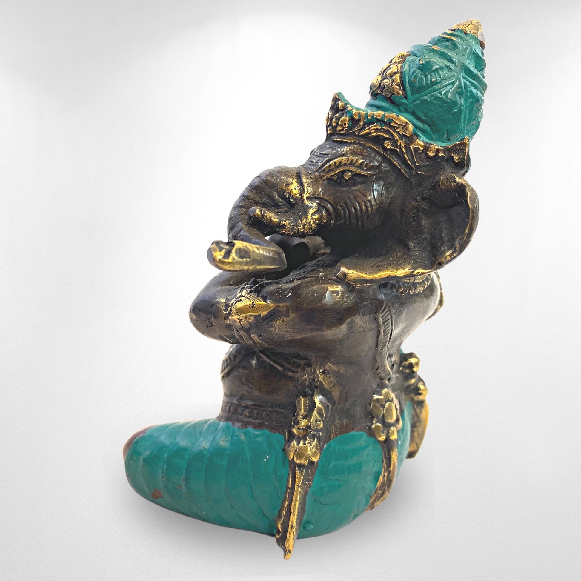 Ganapati Ganesha Murti Playing Flute Sculpture Cast Bronze Statue Hindu Elephant God Handmade lost wax cast Bali Art 5.5&quot; - Acadia World Traders