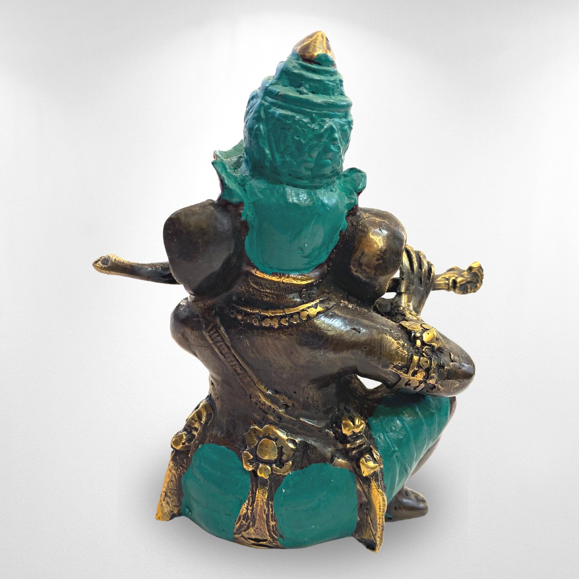 Ganapati Ganesha Murti Playing Flute Sculpture Cast Bronze Statue Hindu Elephant God Handmade lost wax cast Bali Art 5.5&quot; - Acadia World Traders