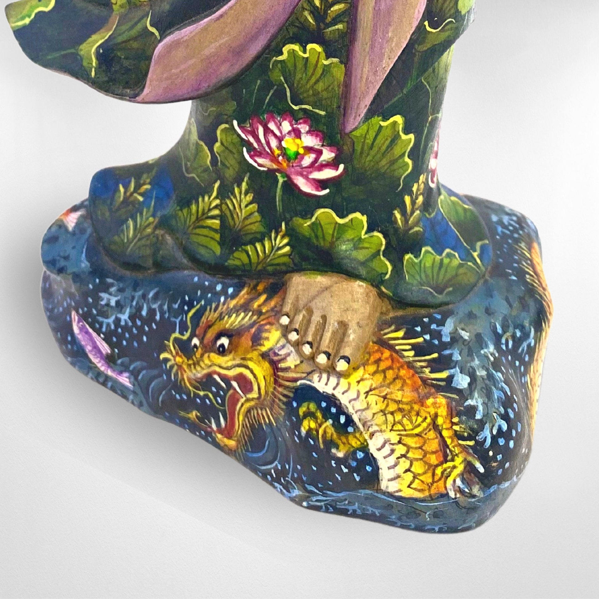 Guanyin Kwan Yin Bodhisattva Buddhist Goddess Compassion Sculpture Hand Carved Wood Carving Miniature  painting Statue Bali Art Purple - Acadia World Traders