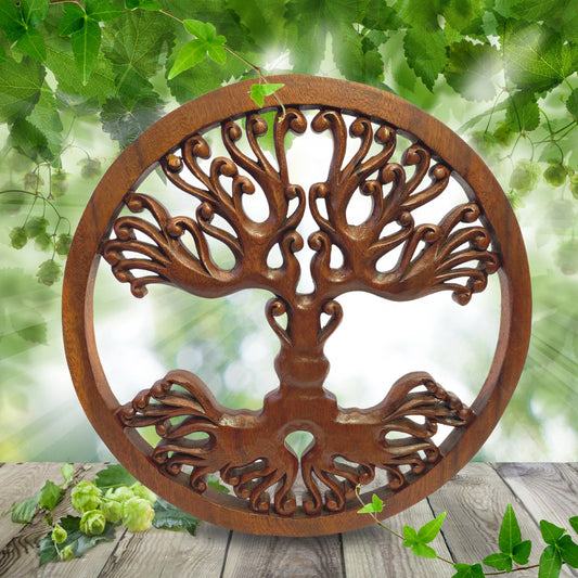 Balinese Tree of life Hand Carved Wooden wall art panel
