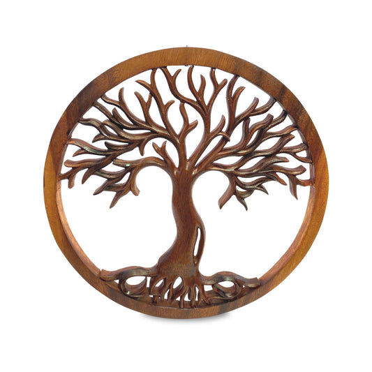 Hand Carved Wood Tree of Life Wall Art Plaque: Balinese Wood Carving