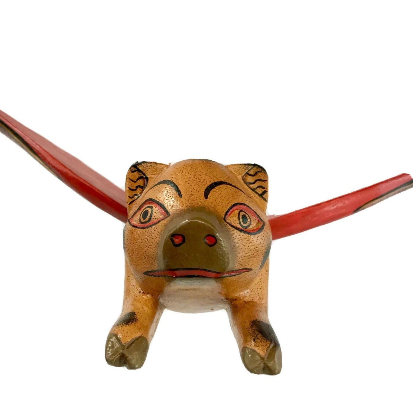 Balinese Flying Pig Mobile, Hand Carved Wood Spiritchaser, Bali Folk Art 6"