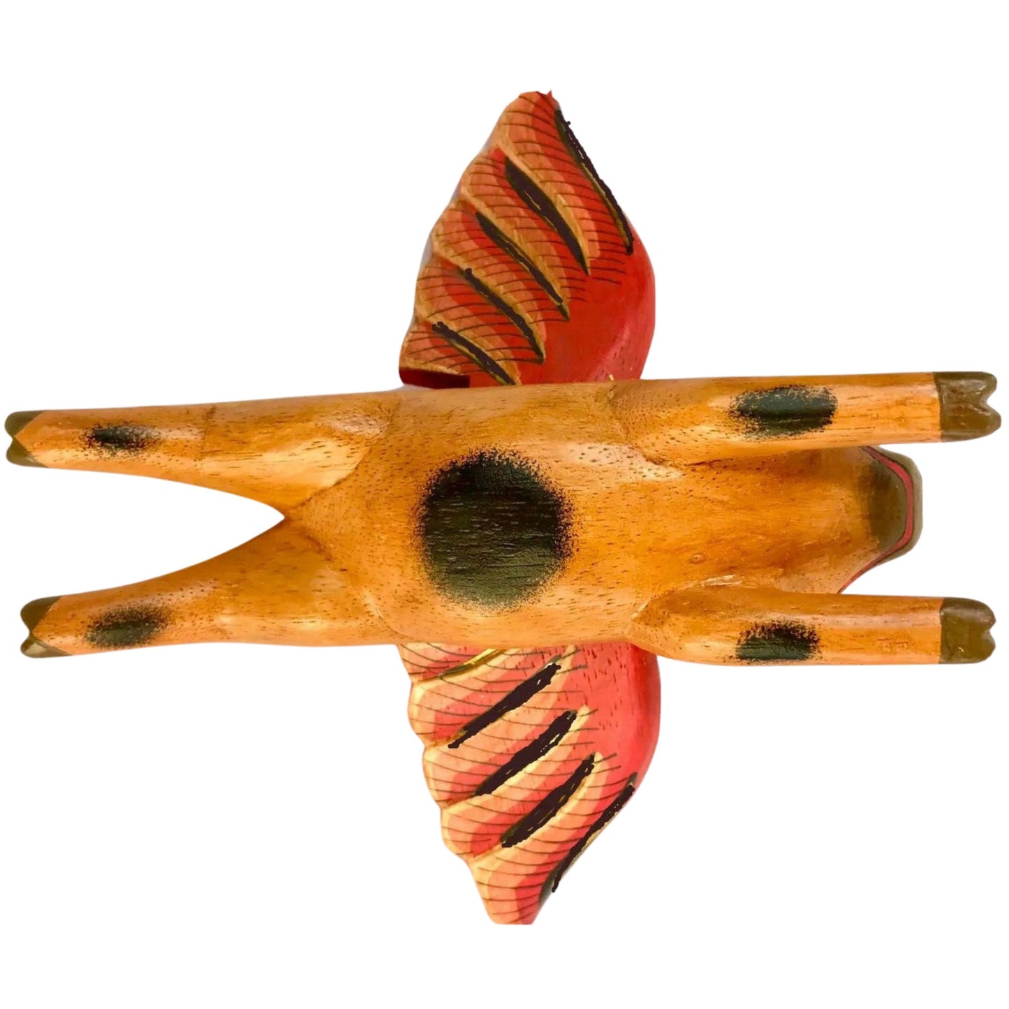 Balinese Flying Pig Mobile, Hand Carved Wood Spiritchaser, Bali Folk Art 6"