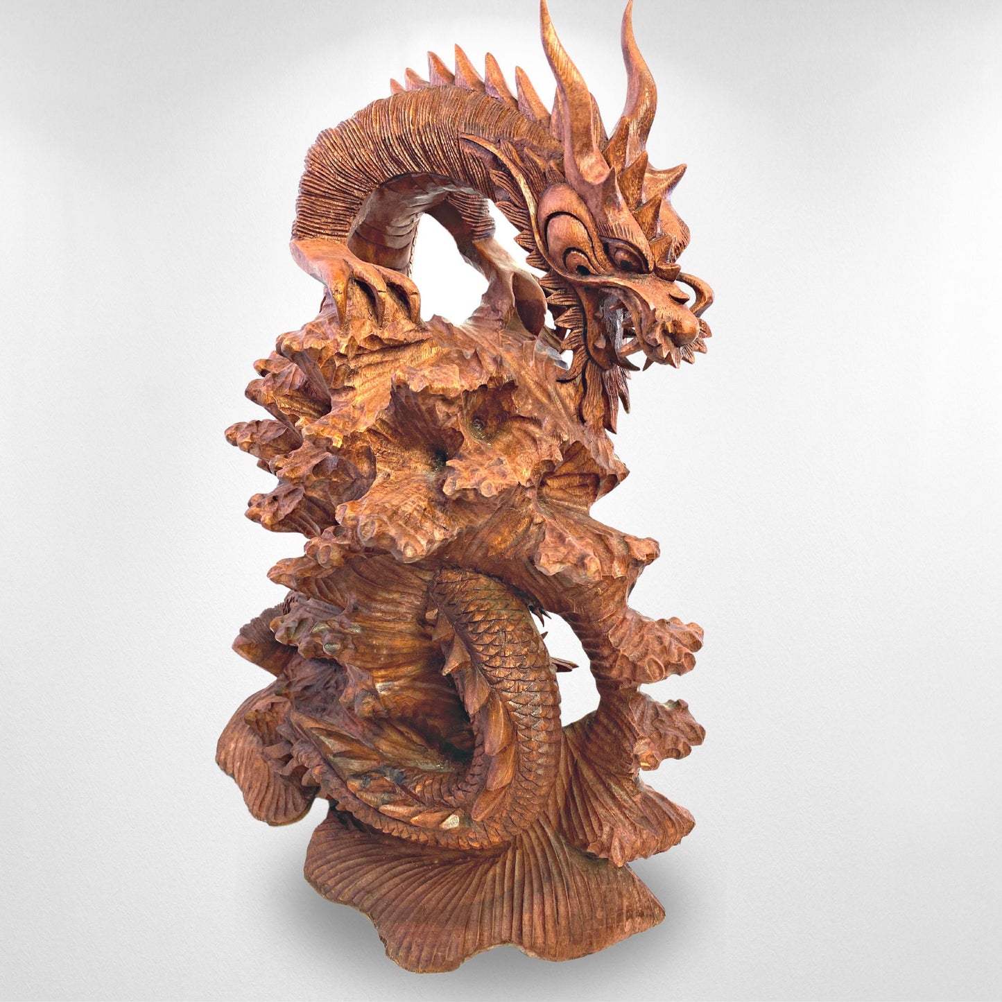 Twin Dragon Cosmic Naga Basuki Antaboga Statue Hand Carved Suar Wood Carving Sculpture Balinese handcrafted Folk Art 21&quot; - Acadia World Traders