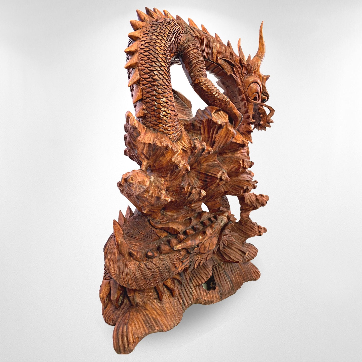 Twin Dragon Cosmic Naga Basuki Antaboga Statue Hand Carved Suar Wood Carving Sculpture Balinese handcrafted Folk Art 21&quot; - Acadia World Traders