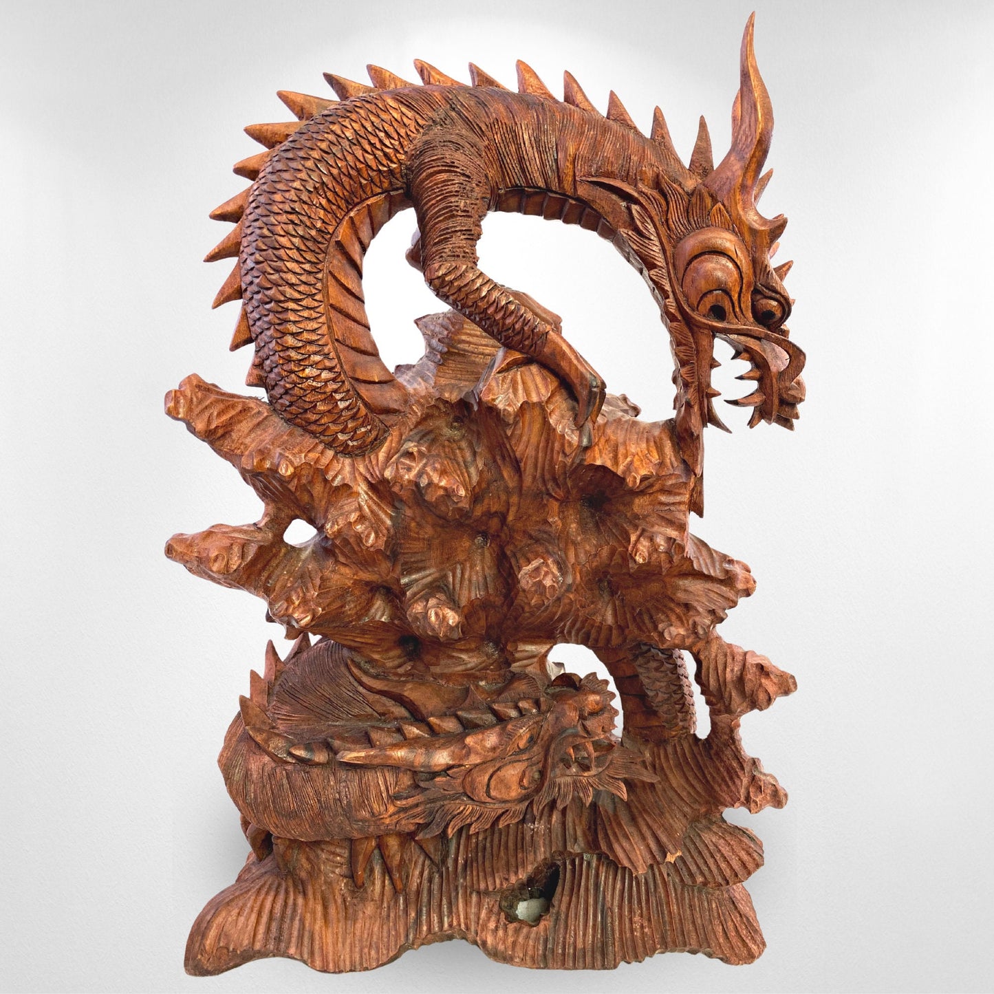 Twin Dragon Cosmic Naga Basuki Antaboga Statue Hand Carved Suar Wood Carving Sculpture Balinese handcrafted Folk Art 21&quot; - Acadia World Traders