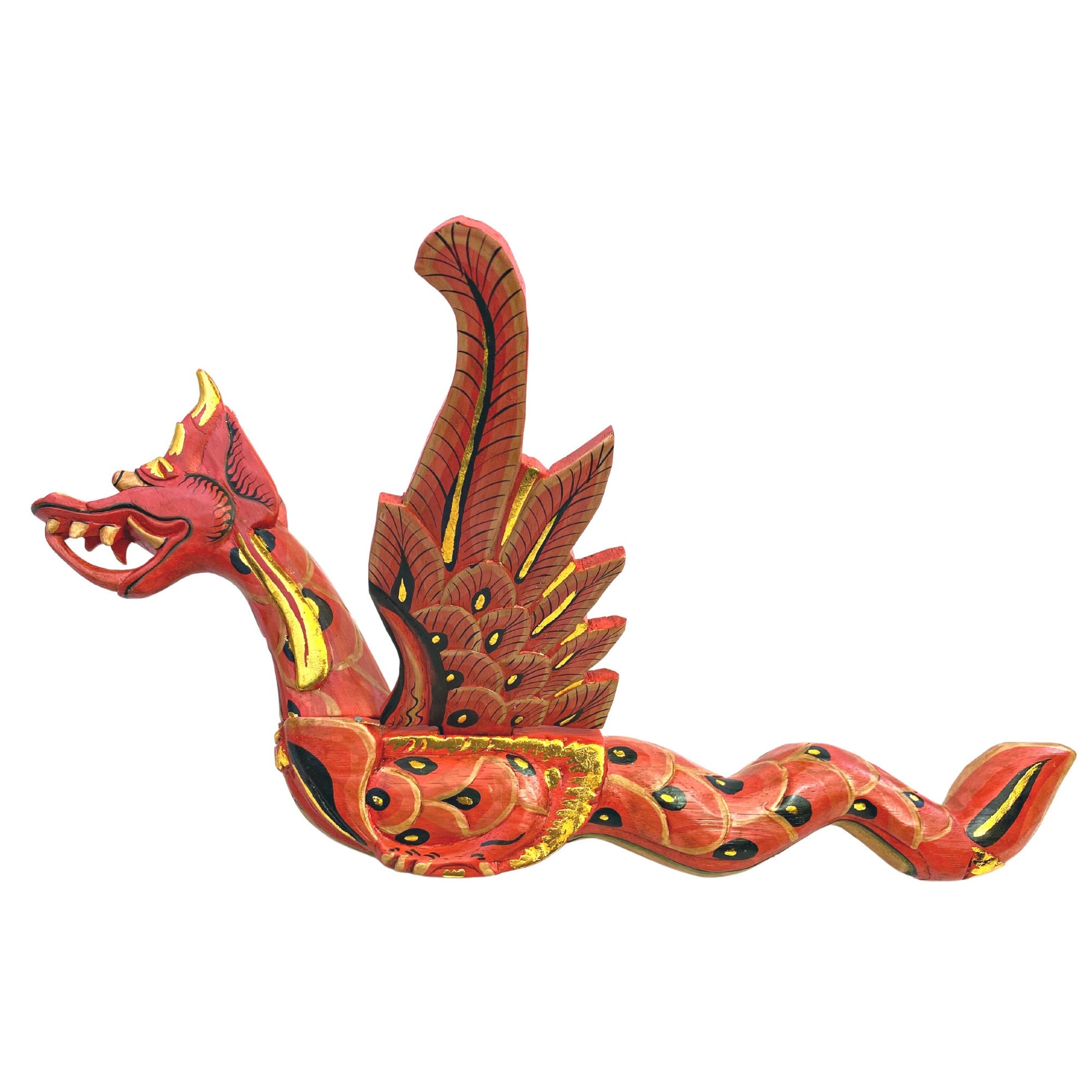 Balinese Flying Dragon Hanging Mobile Naga Spiritchaser Demon Chaser Hand Carved Wood Carving Bali Folk Art 21&quot; RED - Acadia World Traders