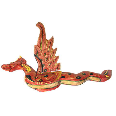 Balinese Flying Dragon Hanging Mobile Naga Spiritchaser Demon Chaser Hand Carved Wood Carving Bali Folk Art 21&quot; RED