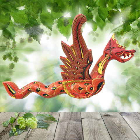 Balinese Flying Dragon Hanging Mobile Naga Spiritchaser Demon Chaser Hand Carved Wood Carving Bali Folk Art 21&quot; RED