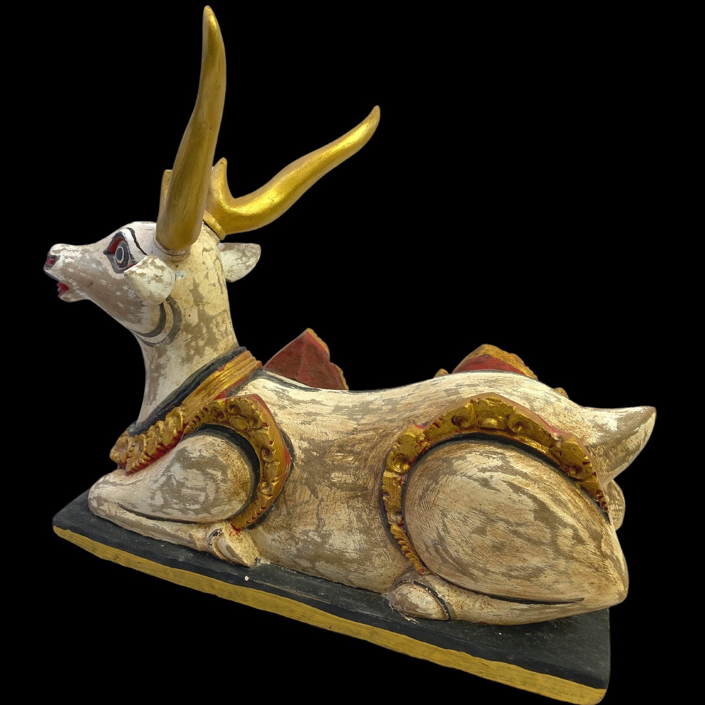 Balinese Vintage Deer Rusa Statue Temple Guardian Polychrome Sculpture hand carved wood Carving Bali Folk art statue Indonesian