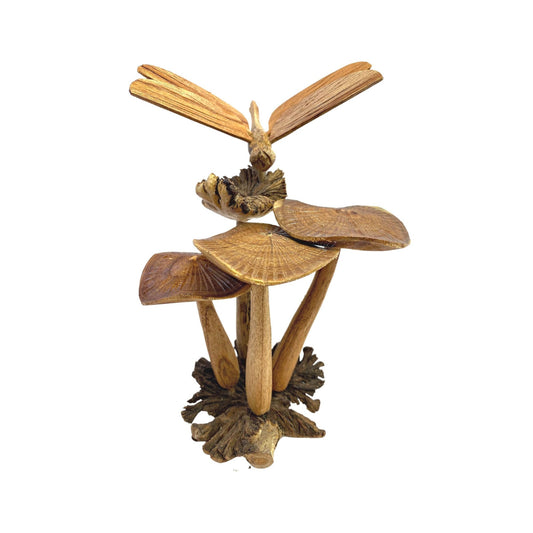 Forest Meanie Mushroom Dragonfly Carving Parasite Mushroom Wood Hand Carved Balinese Art Sculpture handmade Woodland decor Cottagecore