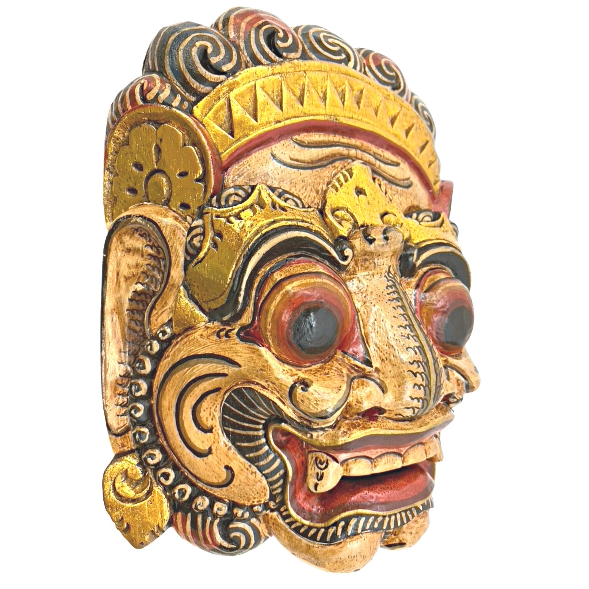 Balinese Mask Ravana Rakshasa Evil King Demon Hindu Bali Indonesian Folk Art Hand Painted Carved Wood Carving Eclectic Wall Decor - Acadia World Traders