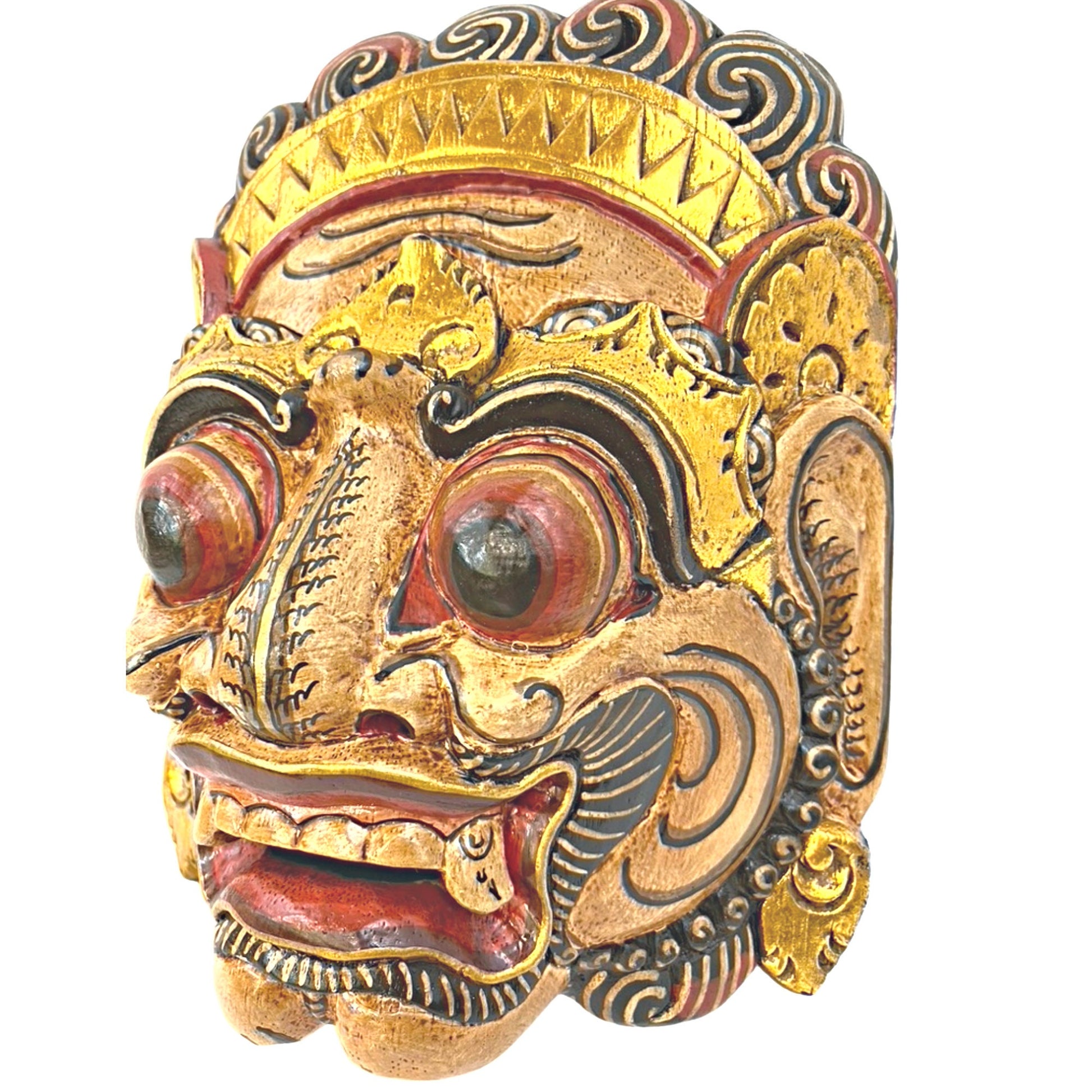 Balinese Mask Ravana Rakshasa Evil King Demon Hindu Bali Indonesian Folk Art Hand Painted Carved Wood Carving Eclectic Wall Decor - Acadia World Traders