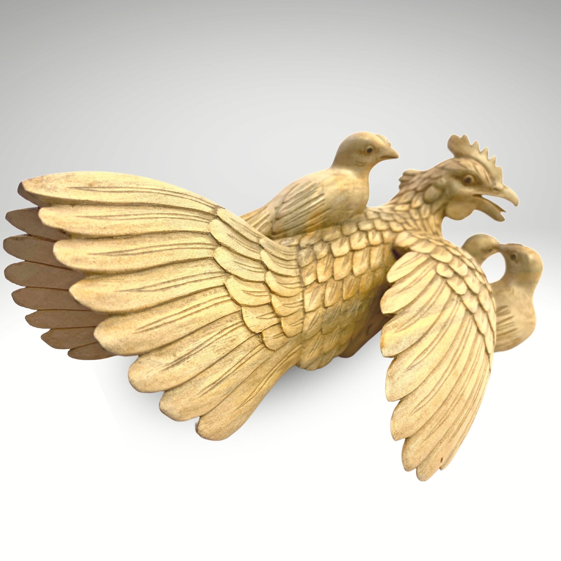 Mother Hen Wood Carving Sculpture Chicken with Brood of Chicks Hand Carved Wood Carving Balinese Folk Art Statue - Acadia World Traders