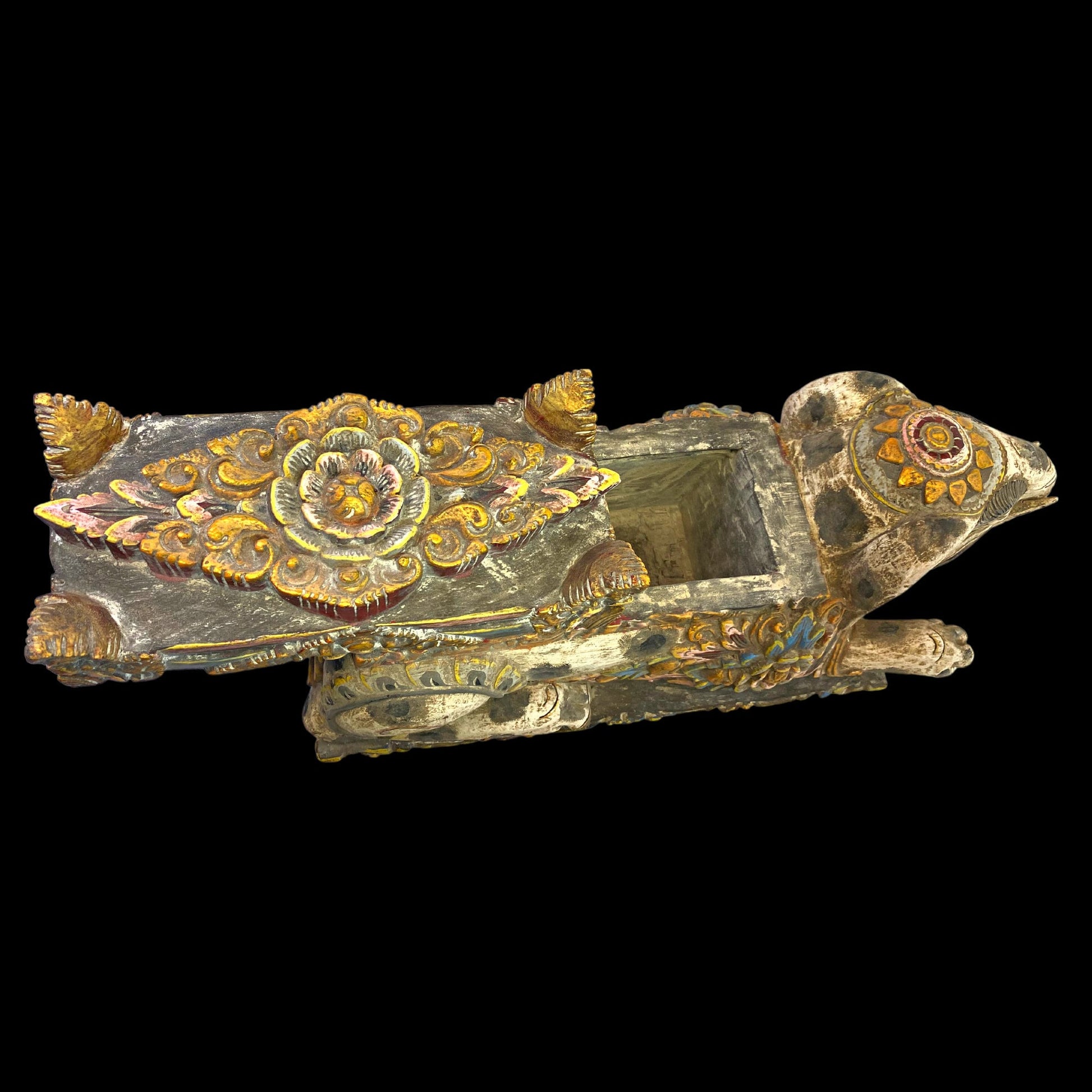 Balinese Elephant Offering Box Gajah Keropak Vintage Temple Chest Polychrome Hand Carved Cempaka Wood Carving Bali Folk Art 22 - Acadia World Traders