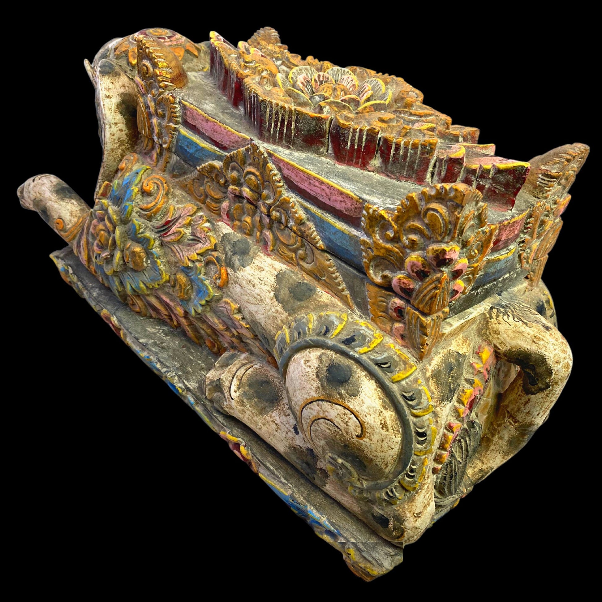 Balinese Elephant Offering Box Gajah Keropak Vintage Temple Chest Polychrome Hand Carved Cempaka Wood Carving Bali Folk Art 22 - Acadia World Traders