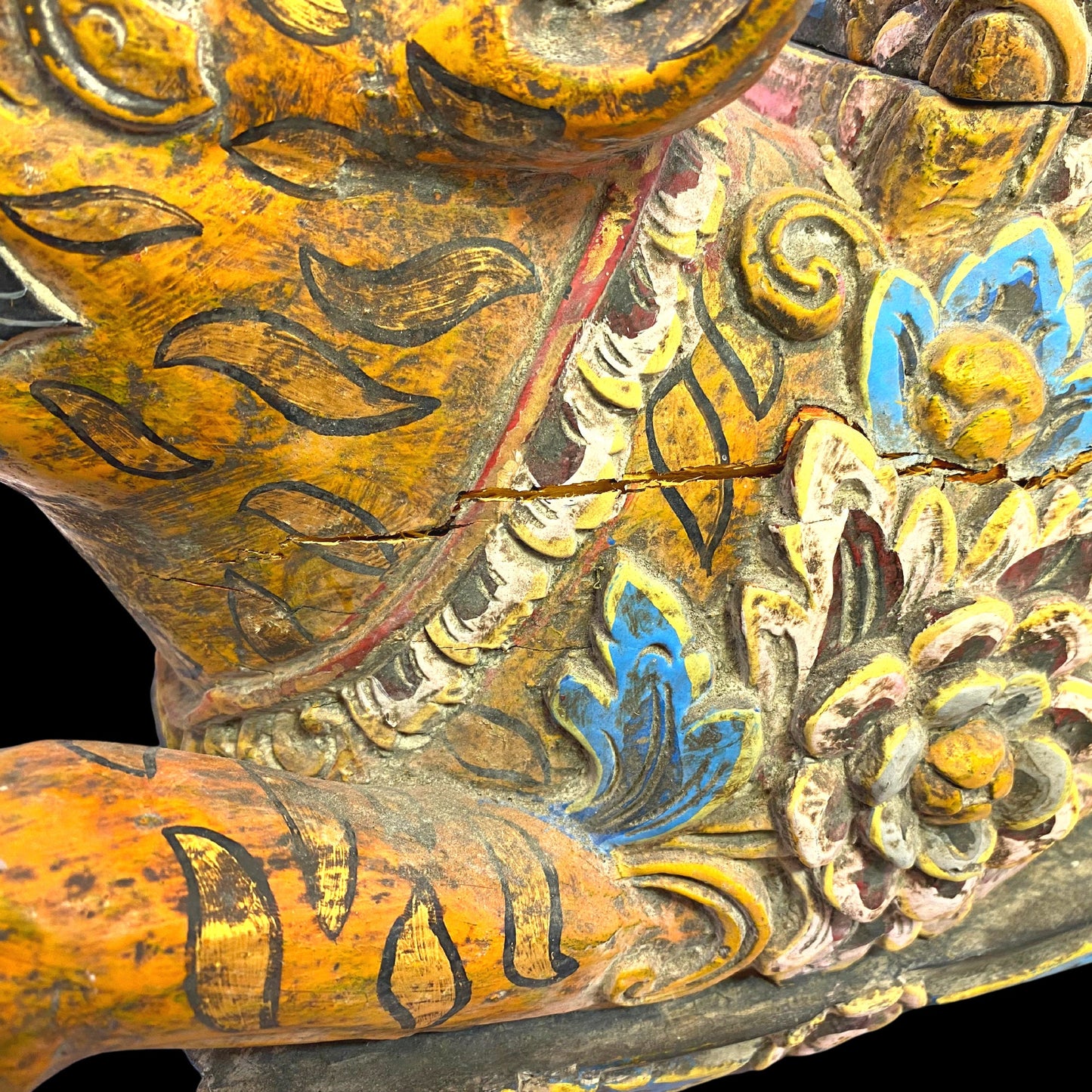 Balinese Barong Tiger Cat Offering Box Singa Macan Keropak Polychrome Hand Carved Cempaka Wood Bali Temple Folk Art Orange Tiger stripes 22&quot; - Acadia World Traders