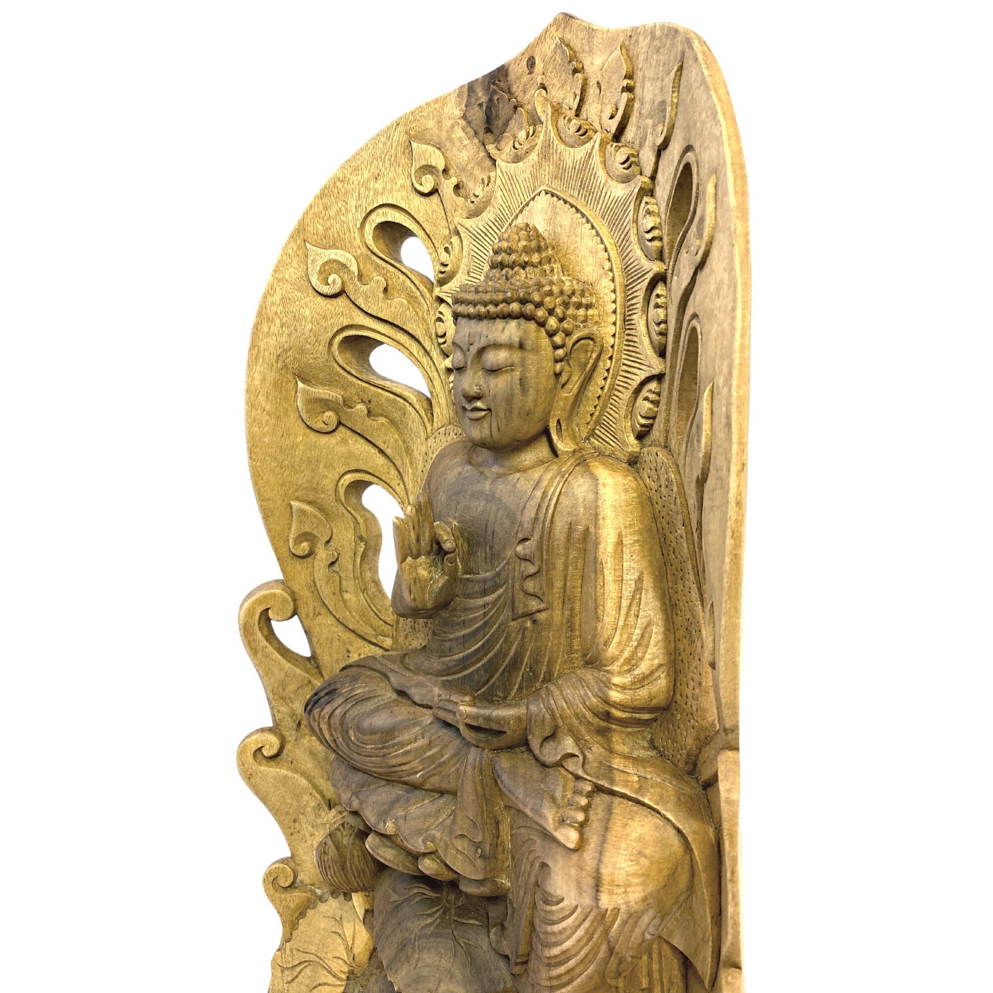 Teaching Buddha Sculpture Wood Carving Vitarka Mudra hand Carved hibiscus Wood Statue Balinese folk Art statue OOAK - Acadia World Traders