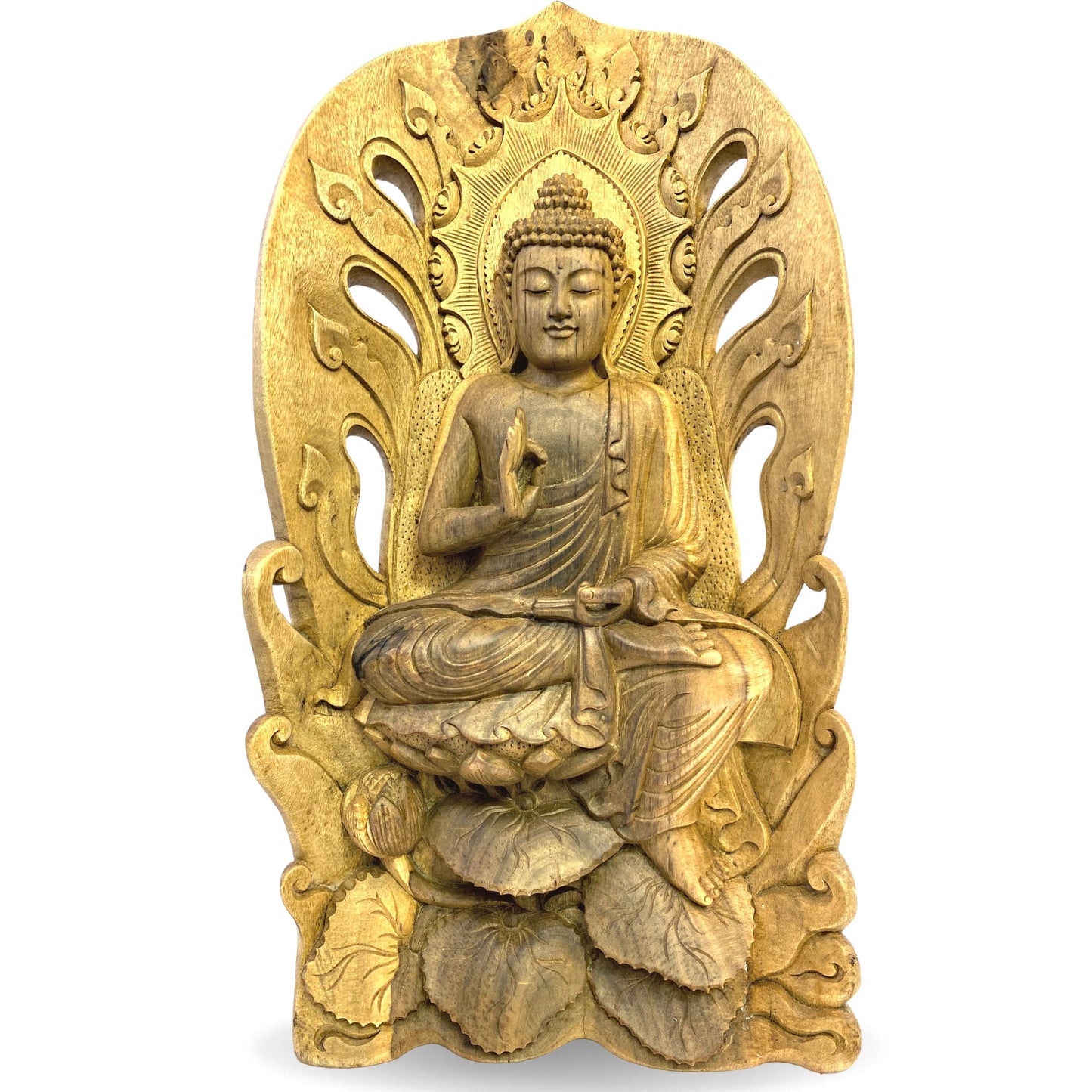 Teaching Buddha Sculpture Wood Carving Vitarka Mudra hand Carved hibiscus Wood Statue Balinese folk Art statue OOAK - Acadia World Traders