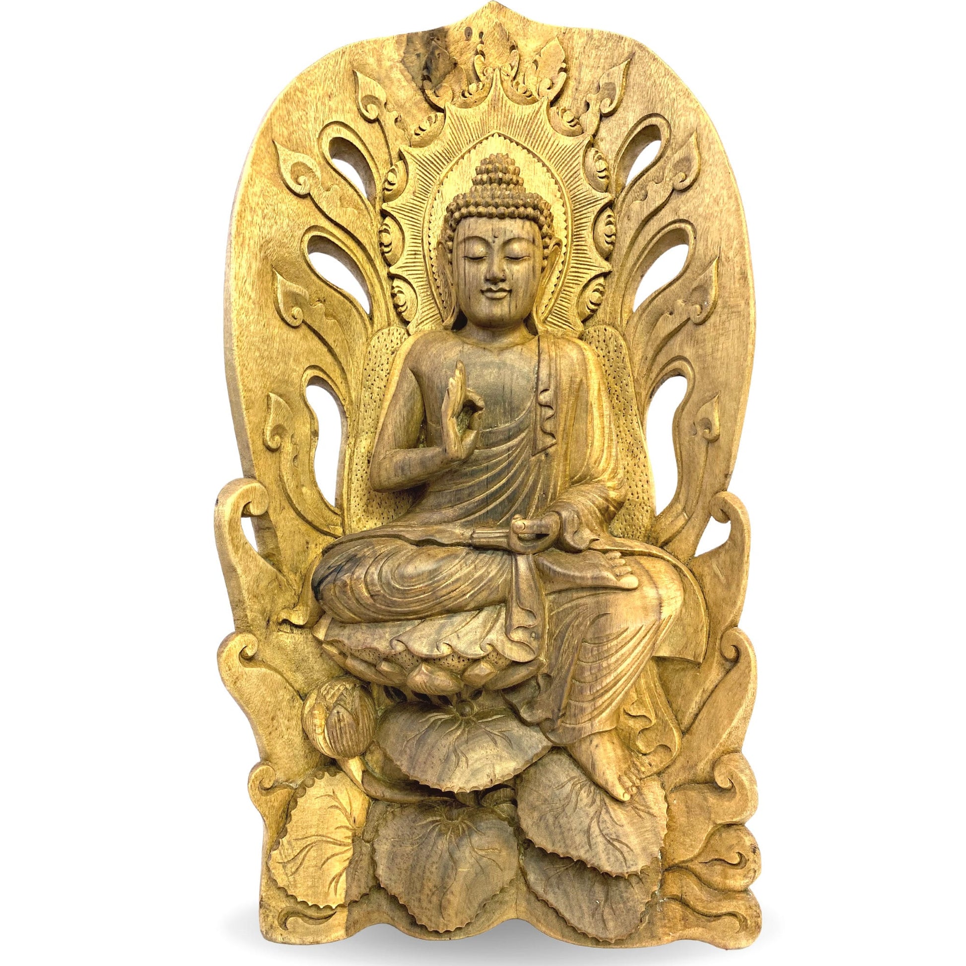 Teaching Buddha Sculpture Wood Carving Vitarka Mudra hand Carved hibiscus Wood Statue Balinese folk Art statue OOAK - Acadia World Traders