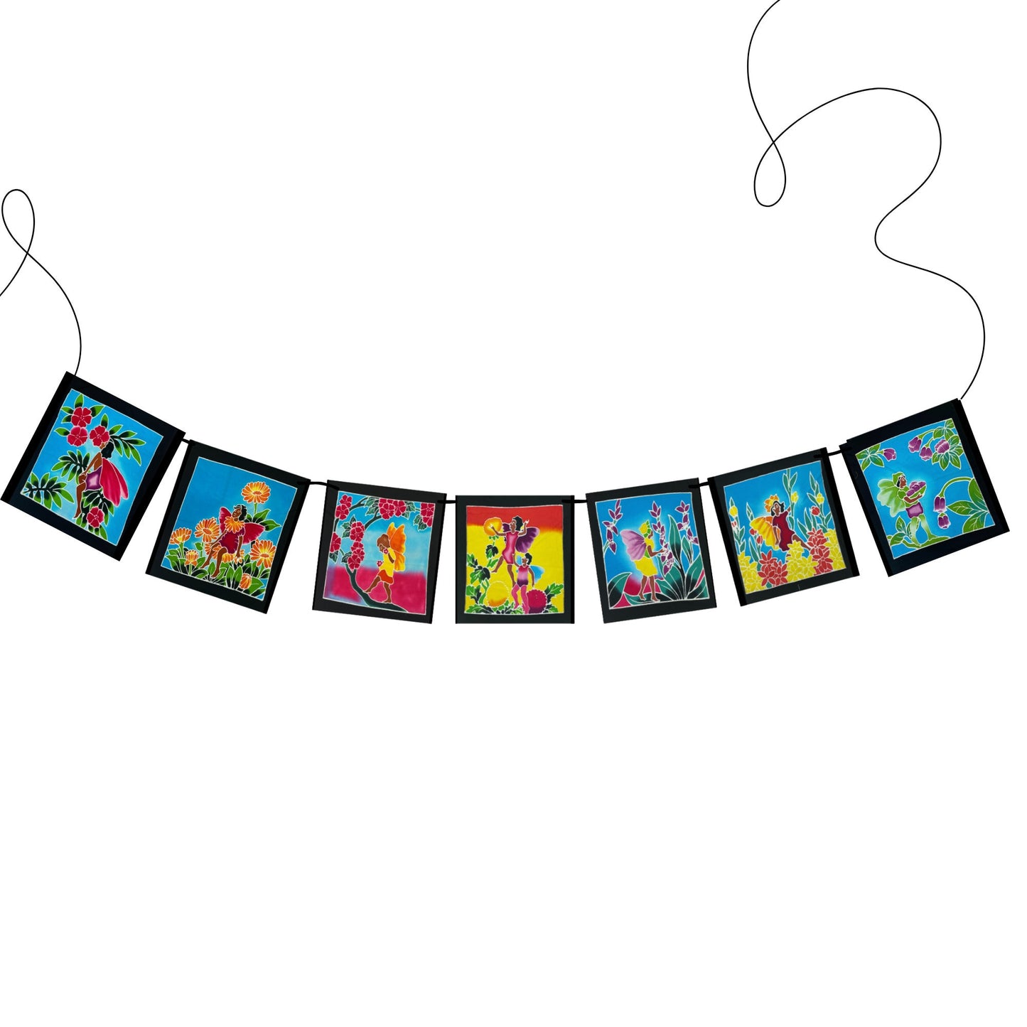 Forest Fairy Prayer Flag Fae Folk Nymph Pixie Sprite Wall Hanging Balinese Handmade Hand Painted Batik Boho Garden Art & Home Decor