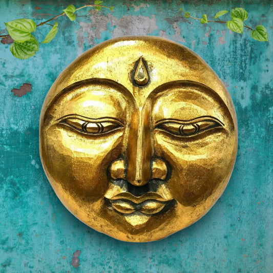 Golden Moon Wall Art Chandra Man in the Moon Bali Folk Art sculpture Hand Carved Wood Carving Wall Plaque Handmade Balinese  art