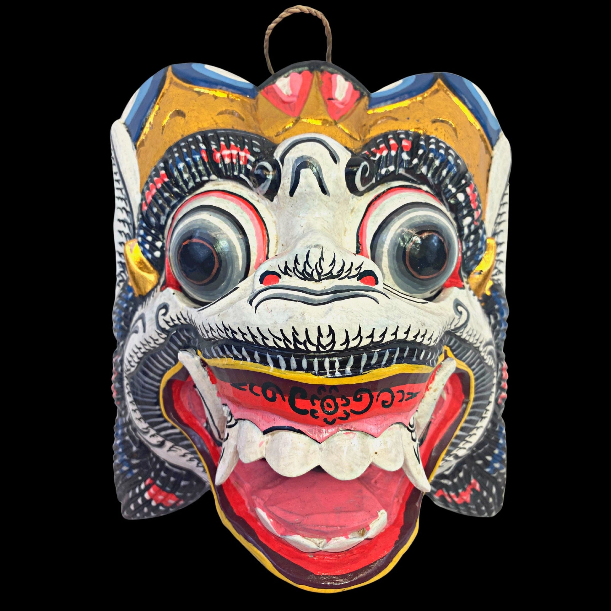 Balinese Mask White Hanuman the Monkey General Wooden Topeng Hand Carved  wood Carving Bali Folk Art Wall art Indonesia - Acadia World Traders
