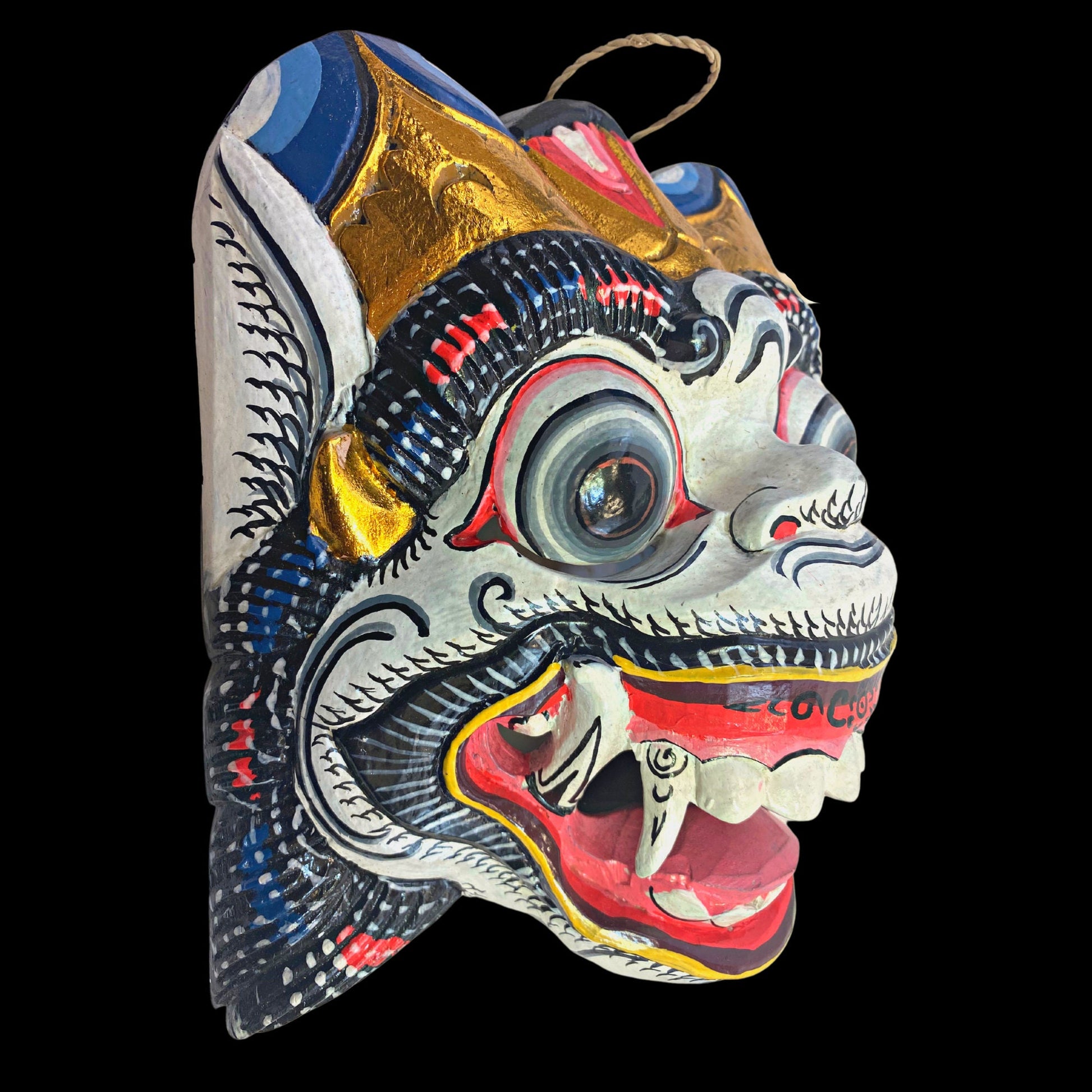 Balinese Mask White Hanuman the Monkey General Wooden Topeng Hand Carved  wood Carving Bali Folk Art Wall art Indonesia - Acadia World Traders
