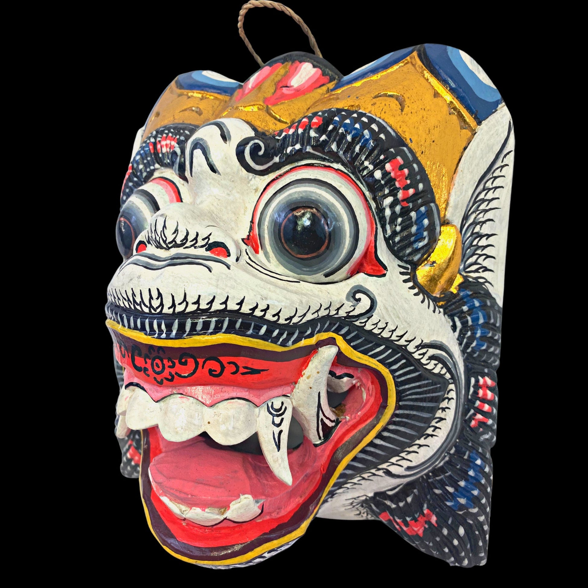 Balinese Mask White Hanuman the Monkey General Wooden Topeng Hand Carved  wood Carving Bali Folk Art Wall art Indonesia - Acadia World Traders