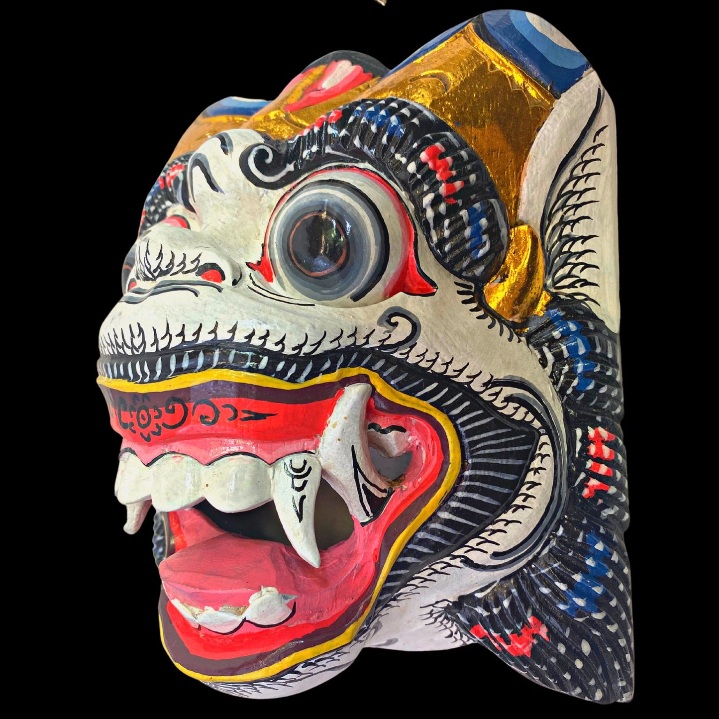 Balinese Mask White Hanuman the Monkey General Wooden Topeng Hand Carved  wood Carving Bali Folk Art Wall art Indonesia - Acadia World Traders