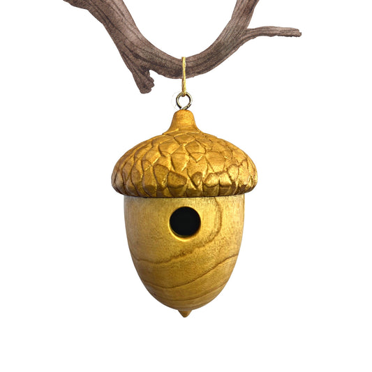Hand Carved Acorn Shaped Bird House, Whimsical Carved Wood Garden Decor Cottagecore Home - Acadia World Traders