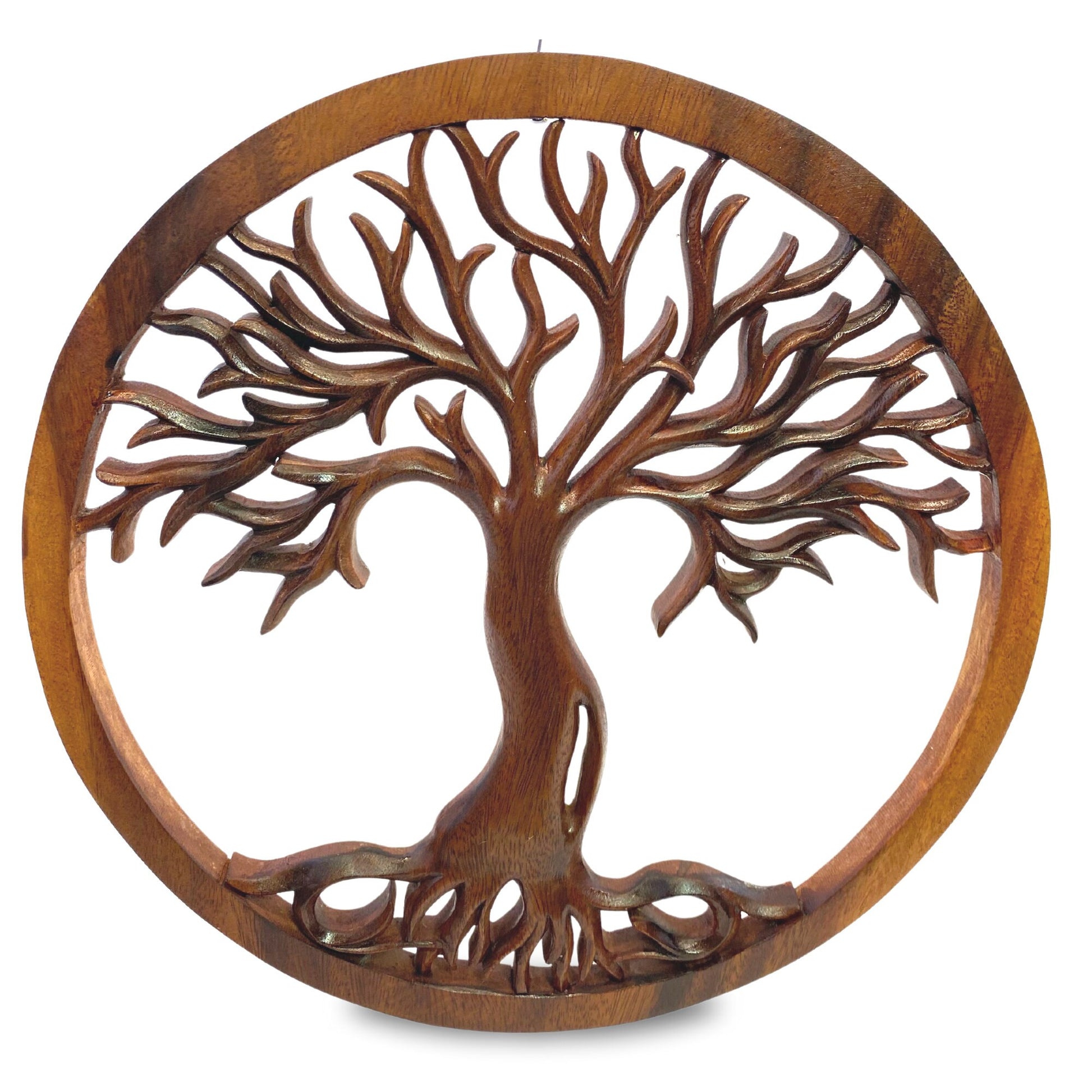 Tree of life Wooden Wall Art Sculpture Plaque Panel Hand Carved Suar Wood Carving Bali folk Art handmade Boho Eclectic Decor - Acadia World Traders