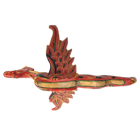 Balinese Flying Dragon Hanging Mobile Naga Spiritchaser Demon Chaser Hand Carved Wood Carving Bali Folk Art 21&quot; RED