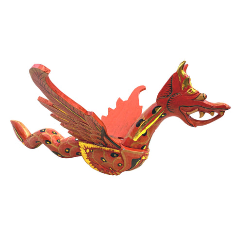 Balinese Flying Dragon Hanging Mobile Naga Spiritchaser Demon Chaser Hand Carved Wood Carving Bali Folk Art 21&quot; RED