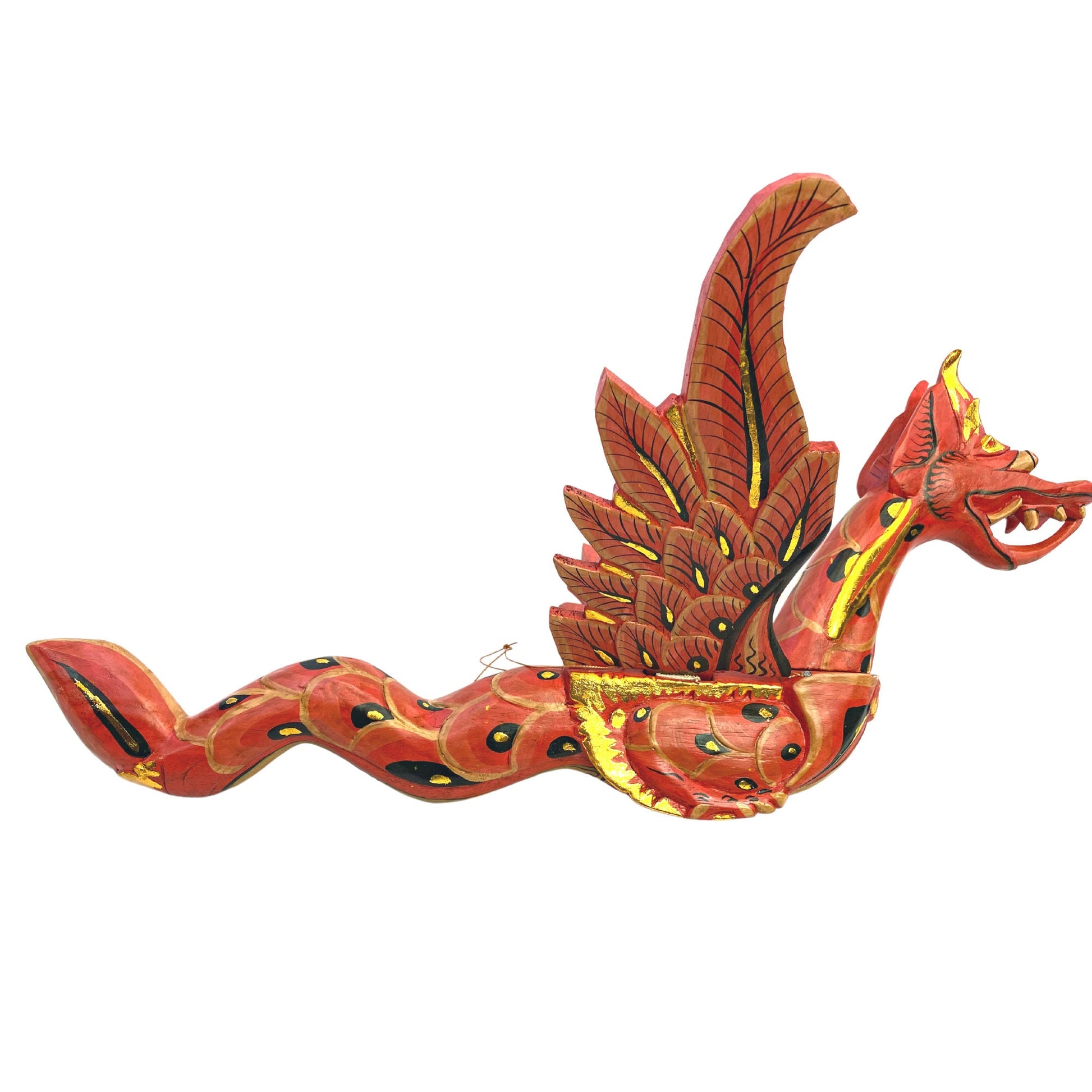 Balinese Flying Dragon Hanging Mobile Naga Spiritchaser Demon Chaser Hand Carved Wood Carving Bali Folk Art 21&quot; RED - Acadia World Traders