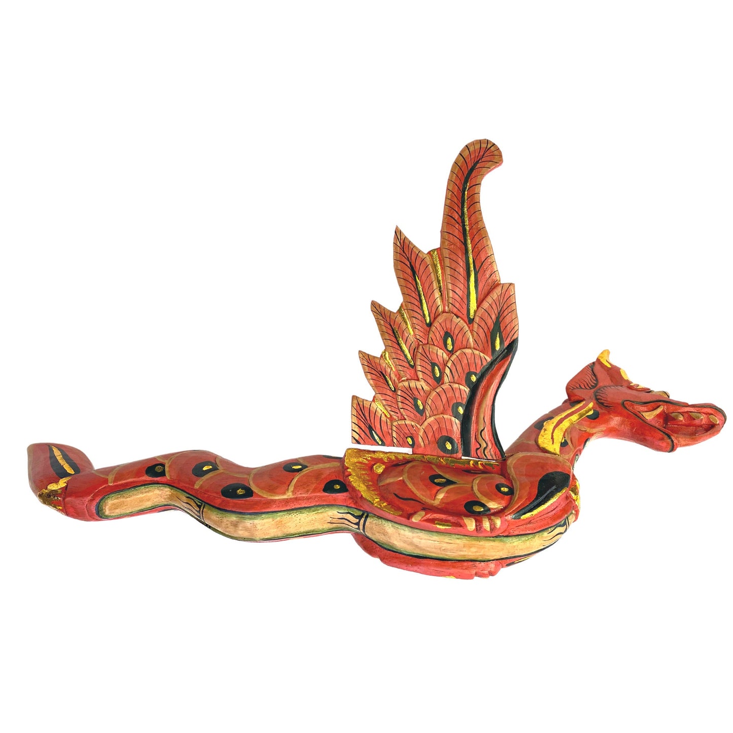 Balinese Flying Dragon Hanging Mobile Naga Spiritchaser Demon Chaser Hand Carved Wood Carving Bali Folk Art 21&quot; RED - Acadia World Traders