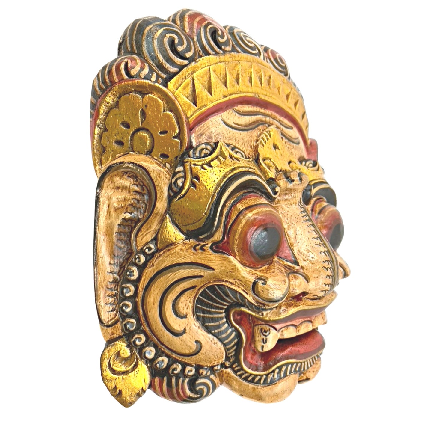 Balinese Mask Ravana Rakshasa Evil King Demon Hindu Bali Indonesian Folk Art Hand Painted Carved Wood Carving Eclectic Wall Decor - Acadia World Traders