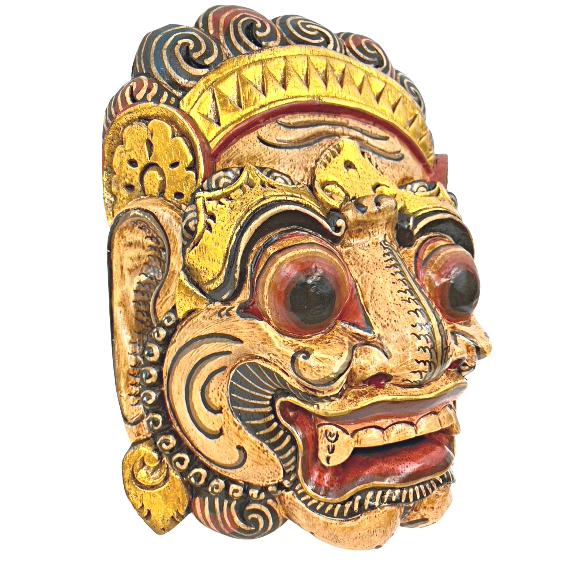 Balinese Mask Ravana Rakshasa Evil King Demon Hindu Bali Indonesian Folk Art Hand Painted Carved Wood Carving Eclectic Wall Decor - Acadia World Traders