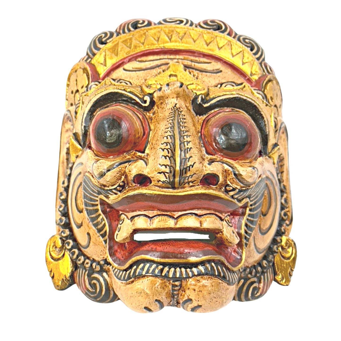 Balinese Mask Ravana Rakshasa Evil King Demon Hindu Bali Indonesian Folk Art Hand Painted Carved Wood Carving Eclectic Wall Decor - Acadia World Traders
