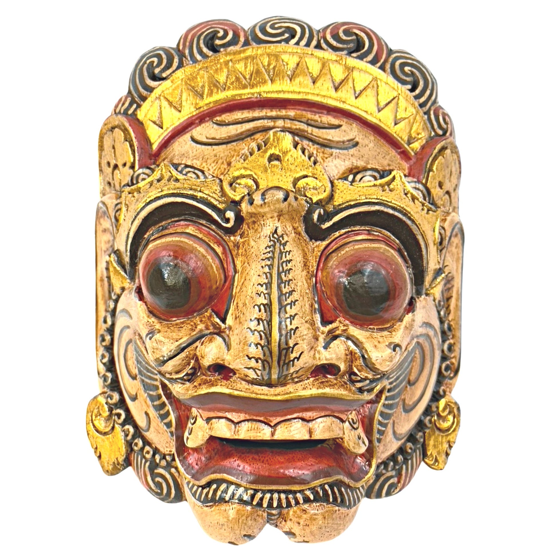 Balinese Mask Ravana Rakshasa Evil King Demon Hindu Bali Indonesian Folk Art Hand Painted Carved Wood Carving Eclectic Wall Decor - Acadia World Traders