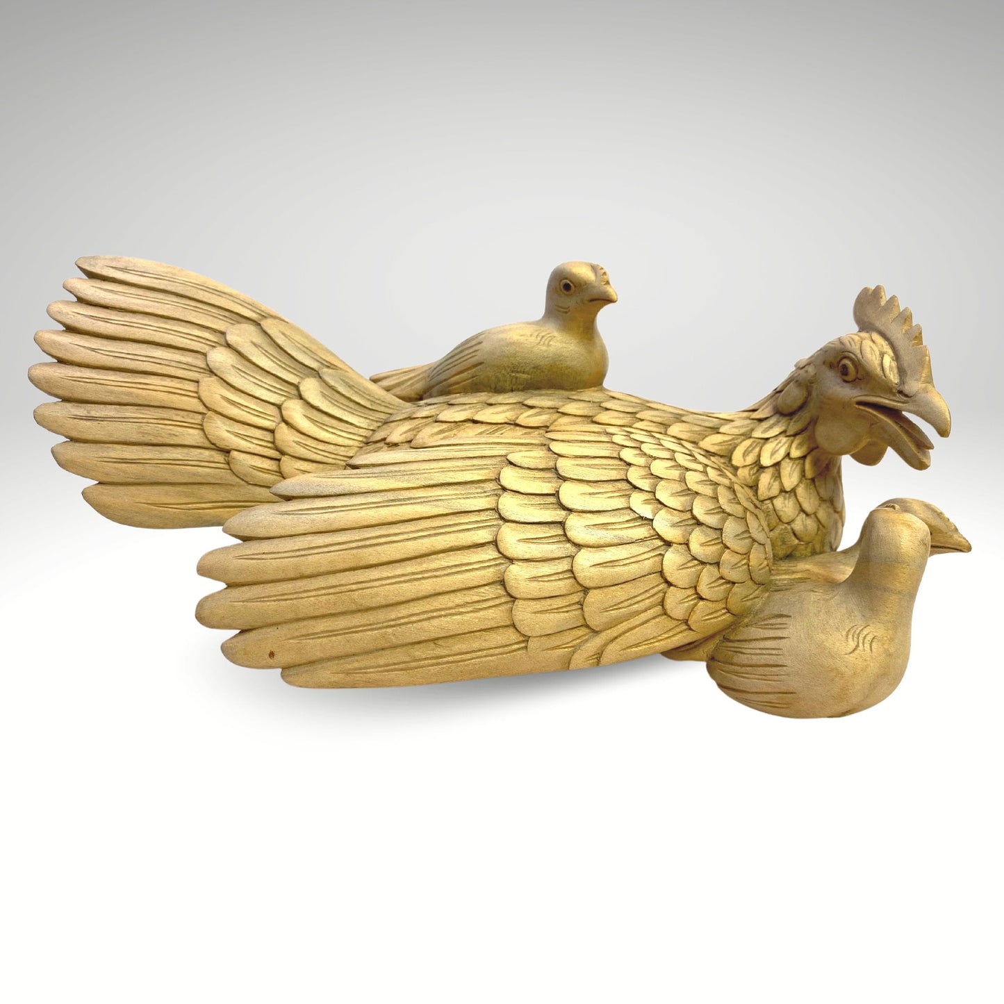 Hand Carved Hibiscus Wood Mother Hen Sculpture: Balinese Folk Art
