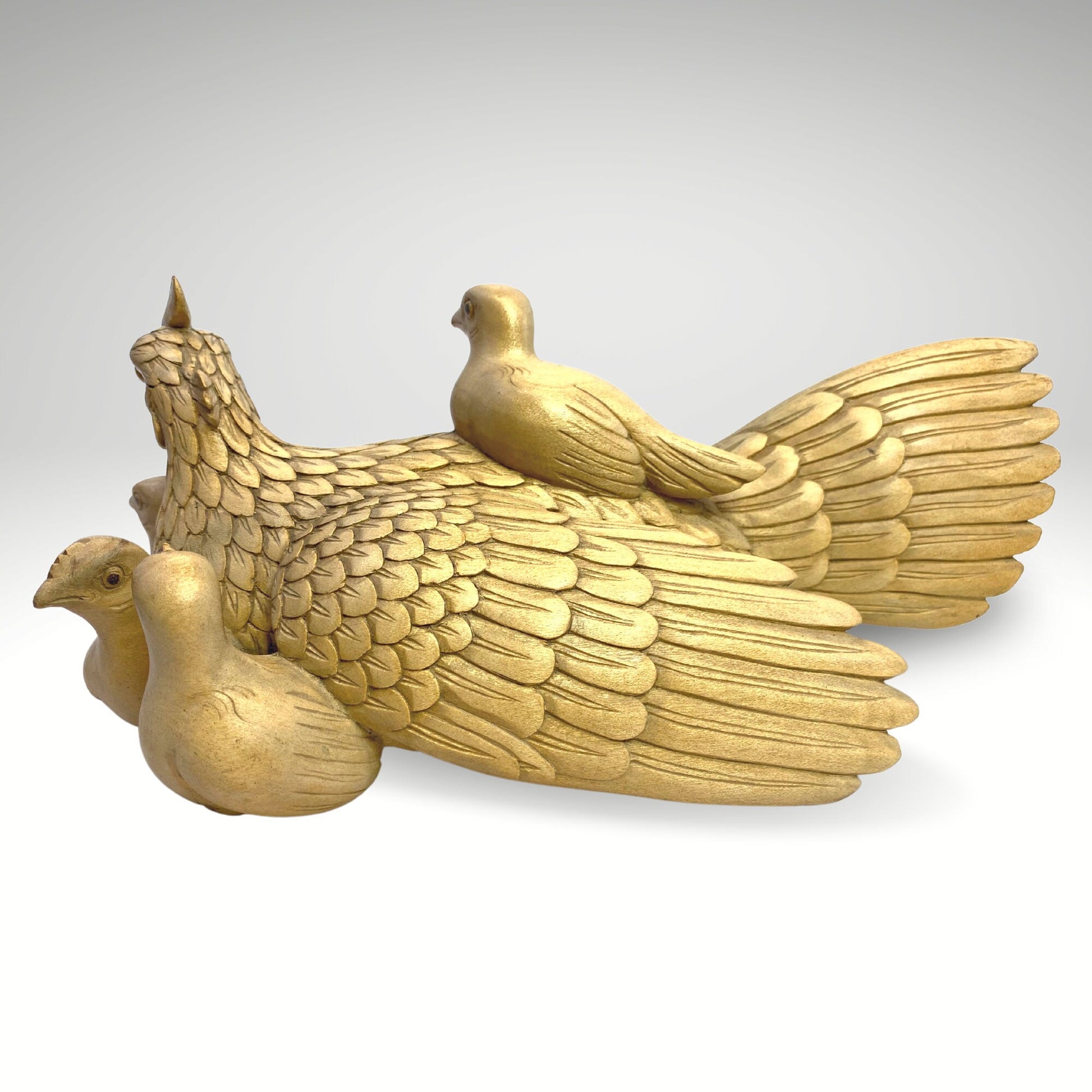 Mother Hen Wood Carving Sculpture Chicken with Brood of Chicks Hand Carved Wood Carving Balinese Folk Art Statue - Acadia World Traders